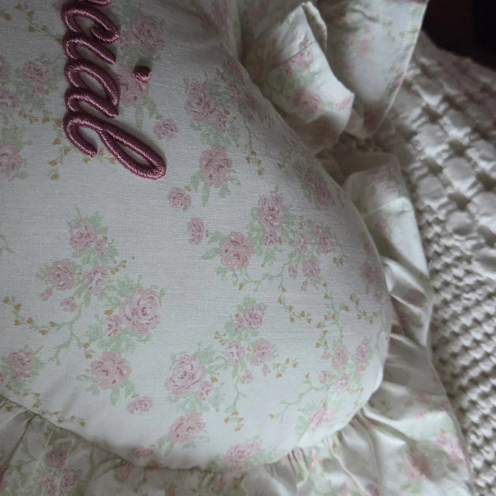 Stylehouse Anti Social Club Pink Floral Embroidered Ruffled Heart Pillow